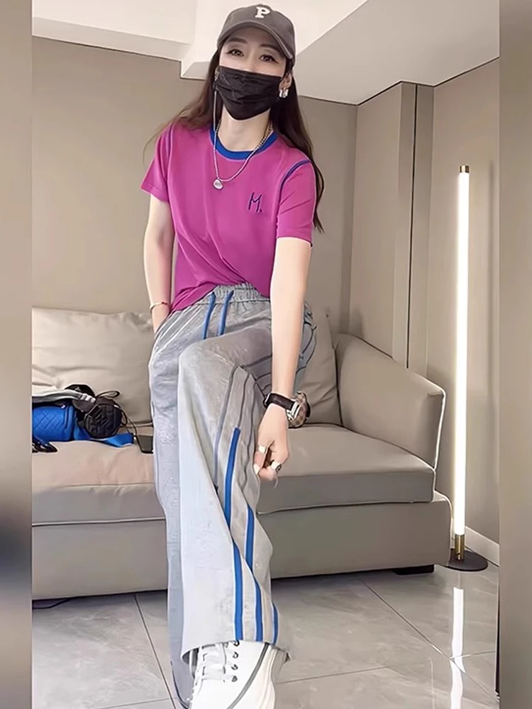 

Chic Casual Sportswear Set Summer Women's Wide Leg Pants Slimming Two Piece Suit High End Fashion Anti Aging Trendy Outfit
