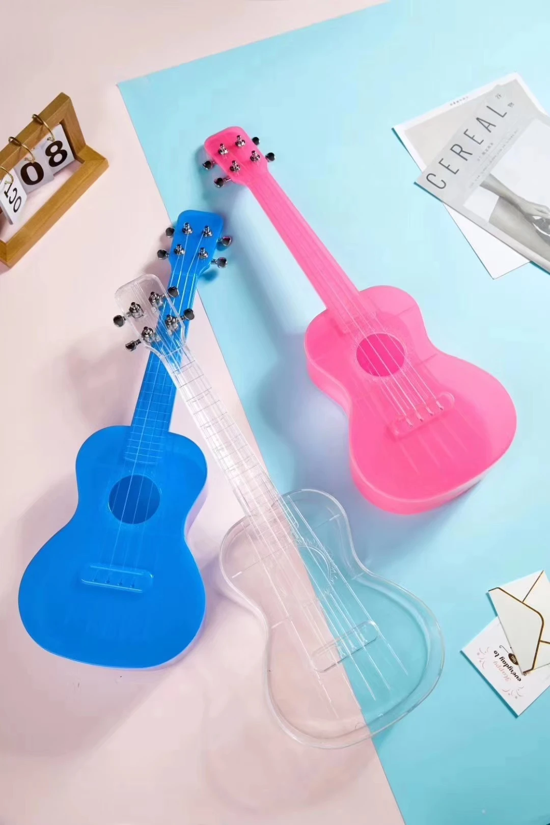 PC material one-piece lightweight candy colour 4-string guitar 21 inch soprano ukulele instrument small guitar music lovers Gift