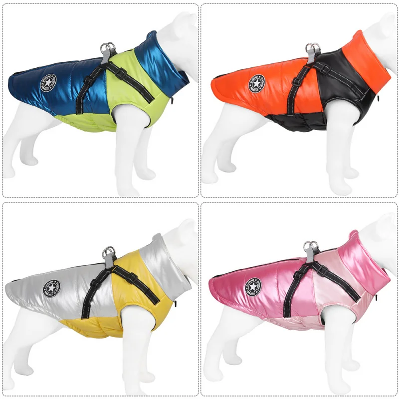 

New autumn and winter windproof pet clothes reflective warm dog cotton-padded with traction hook