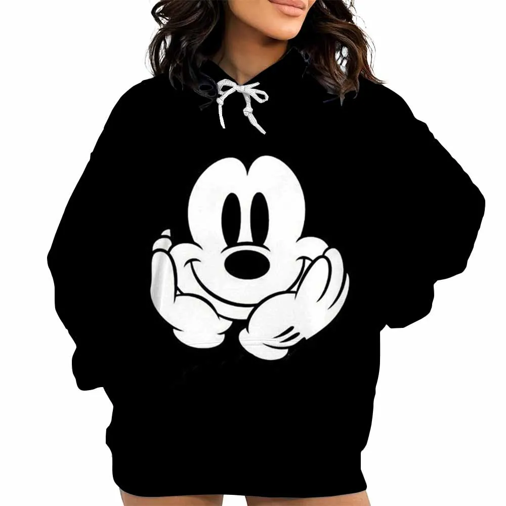 جديد مطبوعة المرأة هوديس ميكي ماوس طباعة ثلاثية الأبعاد قناع السترة البلوز مع جيب هوديي الشارع الشهير فضفاضة مريحة