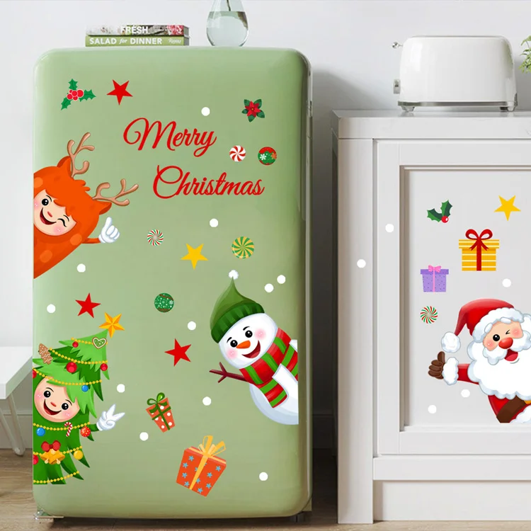 Cartoon Weihnachtsmann Schneemann Wandaufkleber Heimdekoration Elektrostatische Aufkleber Neujahrs-Wandbild Glasfenster-Dekoration Tapete – Detail 5