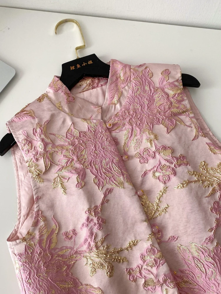 New Chinese style retro nail bead buckle sleeveless fur patchwork jacquard vest women's casual elegant high-end jacket