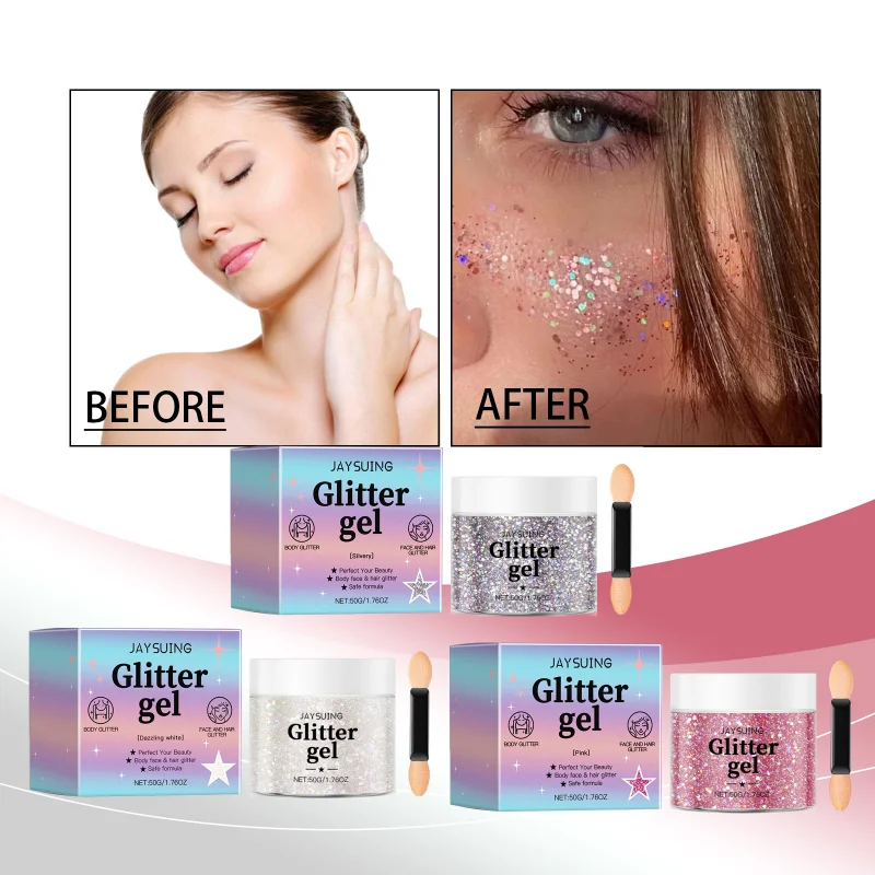 

Glitter Gel - Help Create Natural 3D Makeup, Gentle Formula, Fade - resistant, For Dance Party & Outdoor Events, 50g