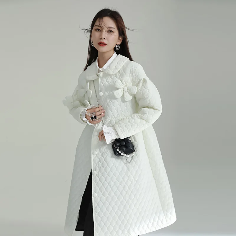 Niche design three-dimensional flower doll collar cotton suit loose A word Ringer cotton suit coat female parka