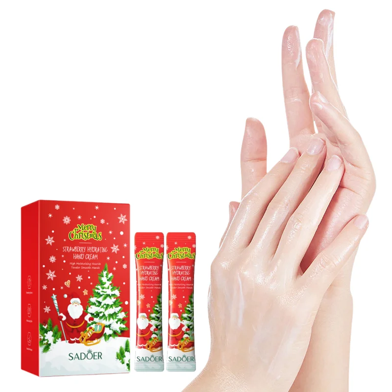 4ml×20 Tubes of Christmas Strawberry Smooth Hand Cream, Rich in Strawberry Extract, Hypoallergenic and Alcohol-Free Formula, Prevents Dryness and Cracking, Moisturizes the Skin, with a Fresh Strawberry Scent, Long-Lasting Fragrance, a Must-Have for Skincare, Can Be Given as a Gift to Friends and Family, to Brighten up the Winter