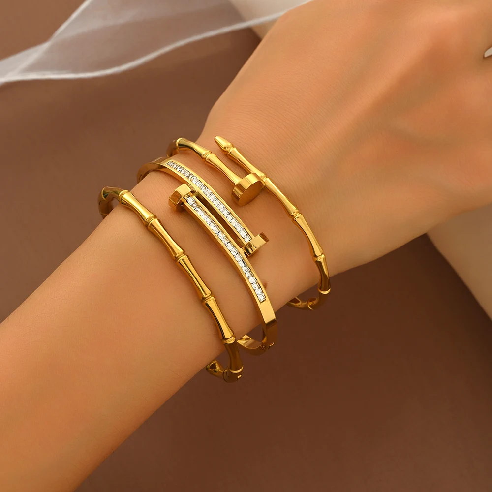 1/3 قطعة رائعة وبسيطة على طراز المال القديم تصميم كلاسيكي بأربع أوراق البرسيم الزركون مجموعة أساور من الفولاذ المقاوم للصدأ #3