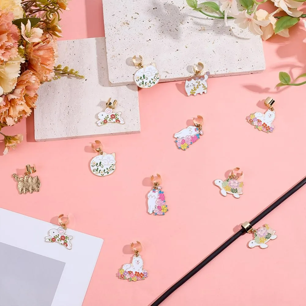 12 Uds. 6 estilos dijes de estetoscopio tema Animal aleación esmalte estetoscopio colgante decoraciones estetoscopio etiqueta de nombre de identificación con hallazgos