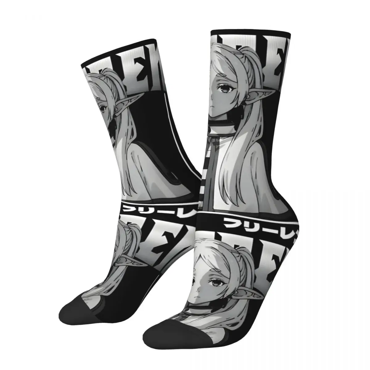 

Retro Frieren Anime Men's compression Socks Unisex Frieren Beyond Journey's end Harajuku Pattern Printed Novelty Crew Sock