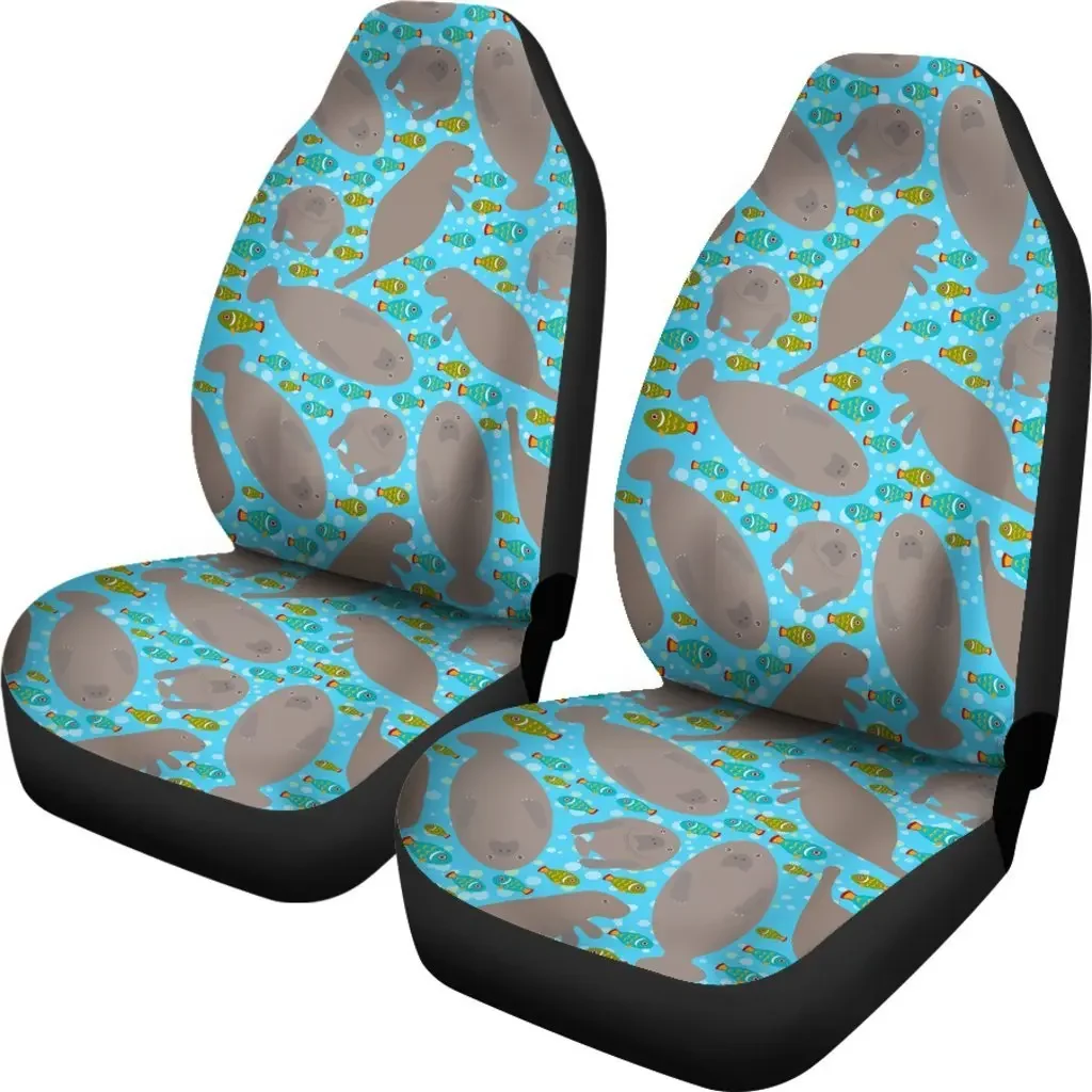 Manatee Pattern Print Seat Cover Car Seat Covers Set 2 Pc, Car Accessories Car Mats