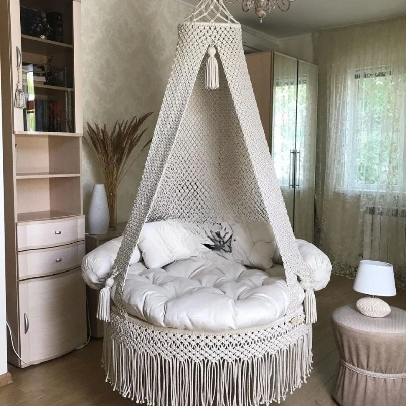 Hand woven Hanging Chair Hanging Basket Bohemian Balcony Swing Children Adult Hammock
