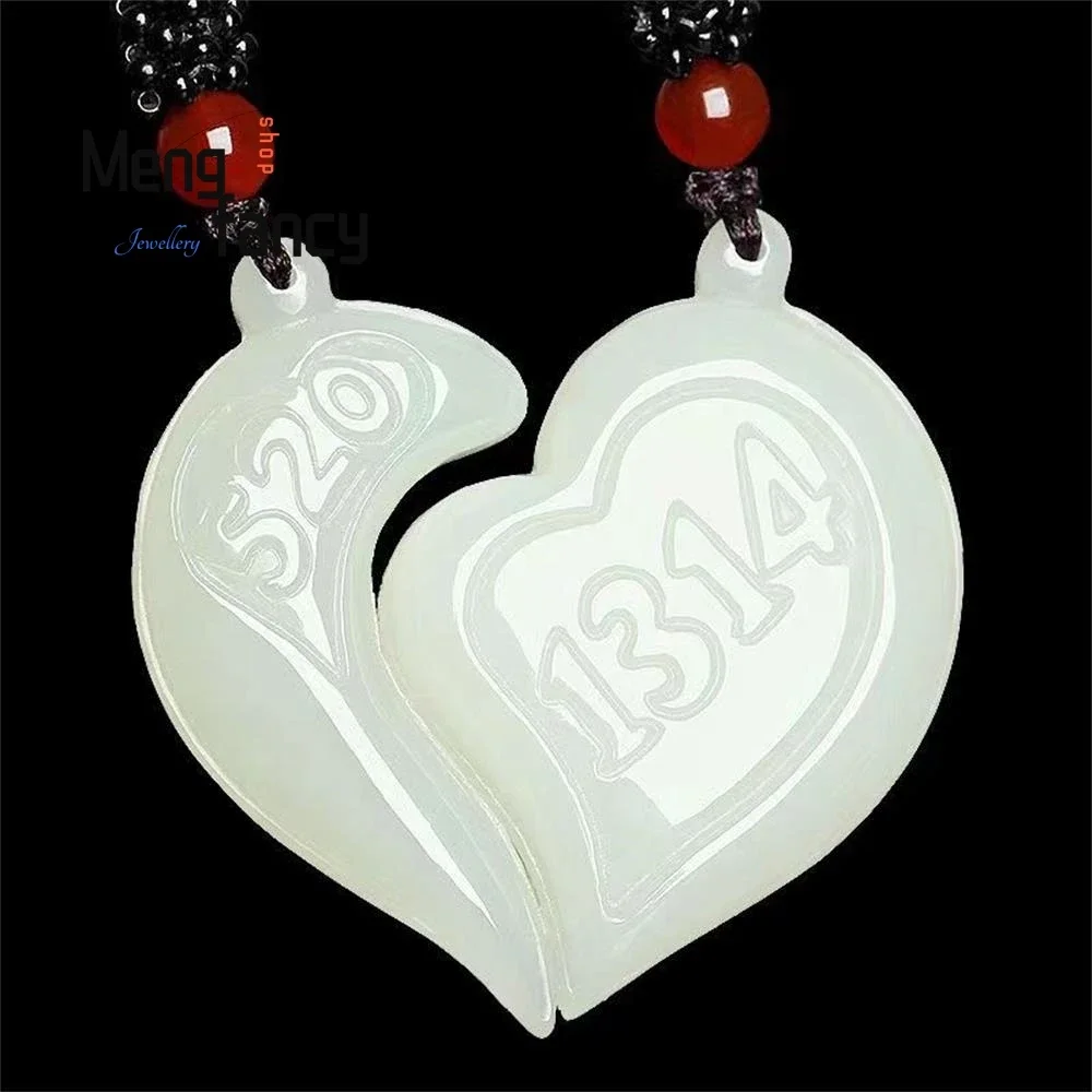 

Natural Hetian White Jade Couple Models Heart Exquisite Elegant Simple High-grade Handicraft Pendant Luxury Fashion Fine Jewelry