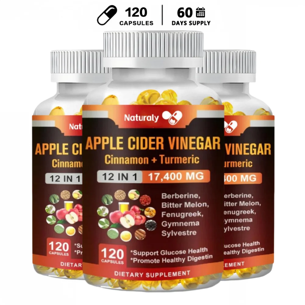 Apple Cider Vinegar Capsules 17,400mg with Cinnamon, Turmeric -Best Supplement for Digestive, Circulatory, Immunity Support