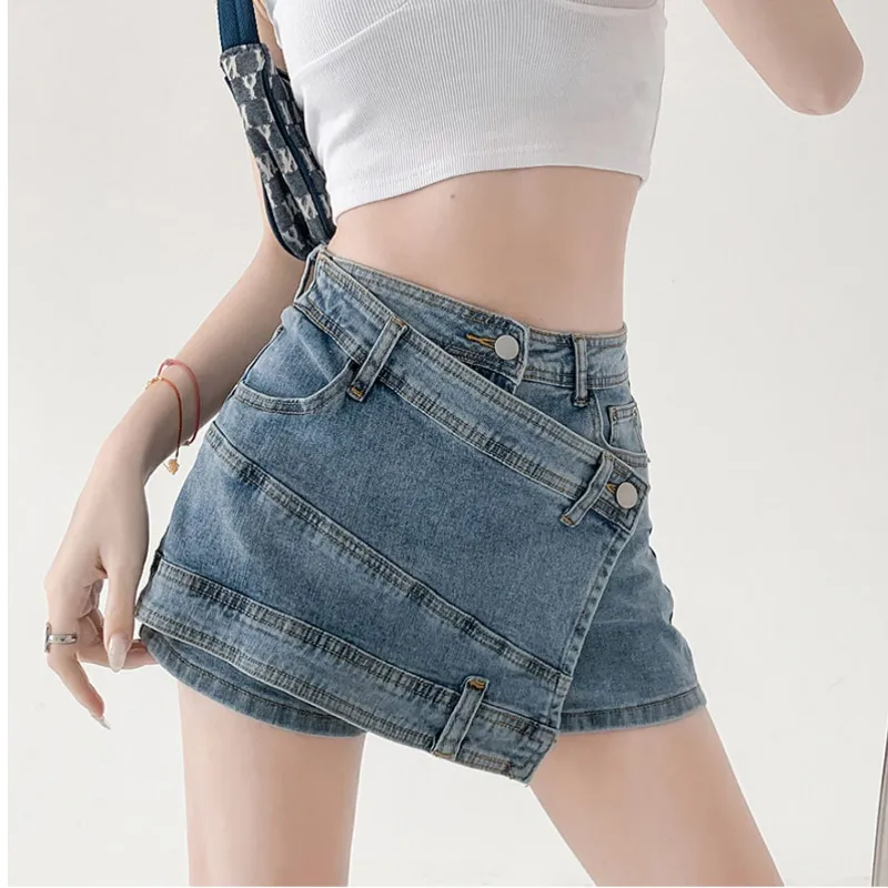 

High-waisted Denim Shorts Skirt for Women American Style Irregular A-line Jeans Skirt Fashion Vintage Streetwear Y2k Clothing