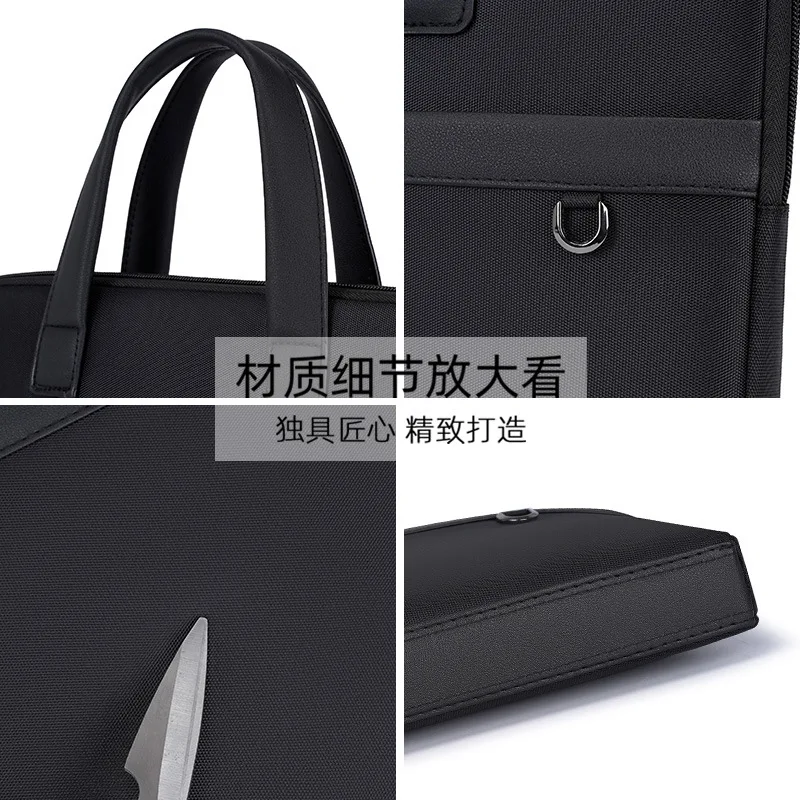 Business Laptop Handbag with Zipper Large Capacity Document File Bag Water Resistant Oxford Cloth Briefcase for 14 Inch