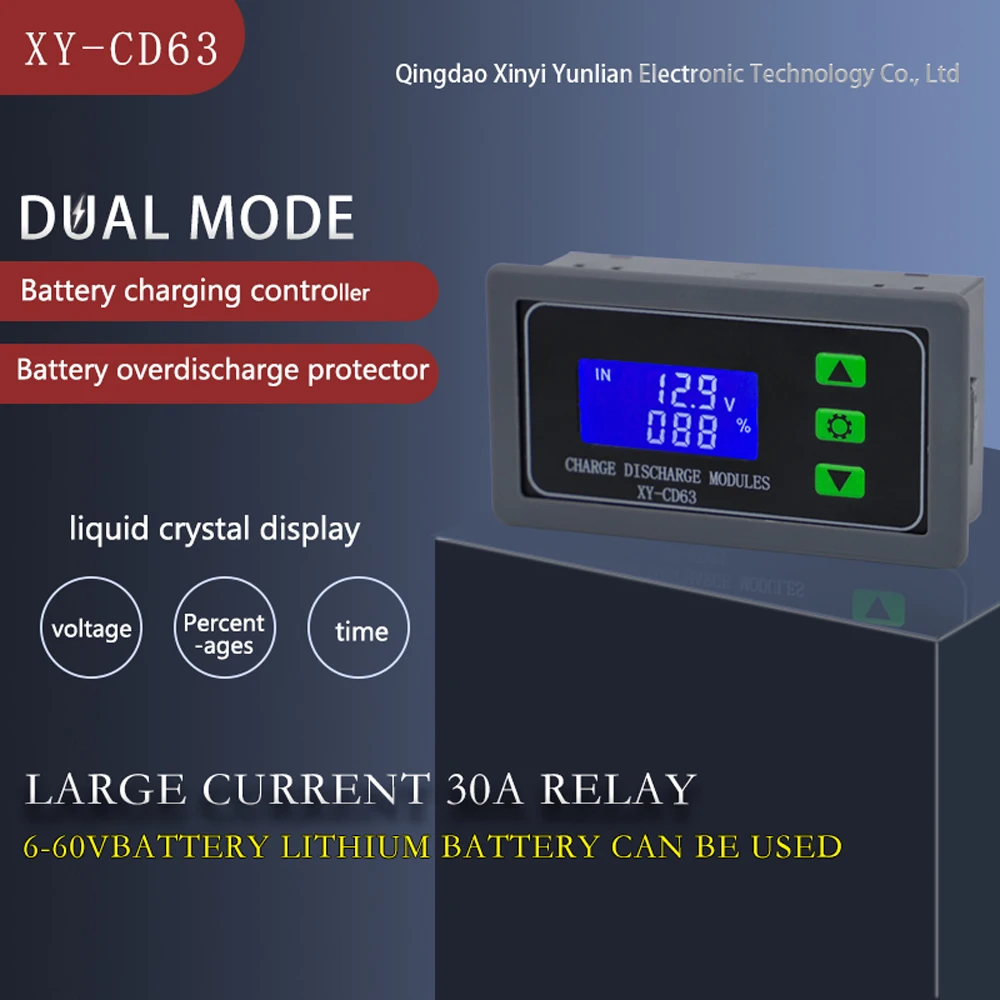 

XY-CD63 DC 6-60V 30A Battery Charger Discharger Controller Module Full Power Off Under Voltage Power Loss Protector LED Display