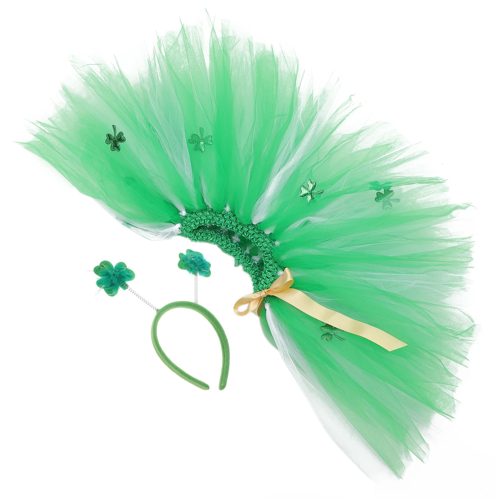 

1 Set Lucky Gauze Skirt Headband St. Patrick'S Day Costume For Kids Green Tutu Festival Party Outfit Mardi Gras Accessories Semi