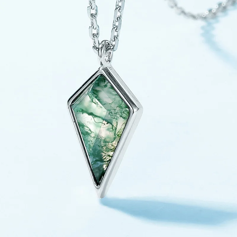 

Kite Cut 925 Sterling Silver Natural 7*12mm Moss Agate Pendant Necklace for Women Wedding Gifts Luxury Jewelry