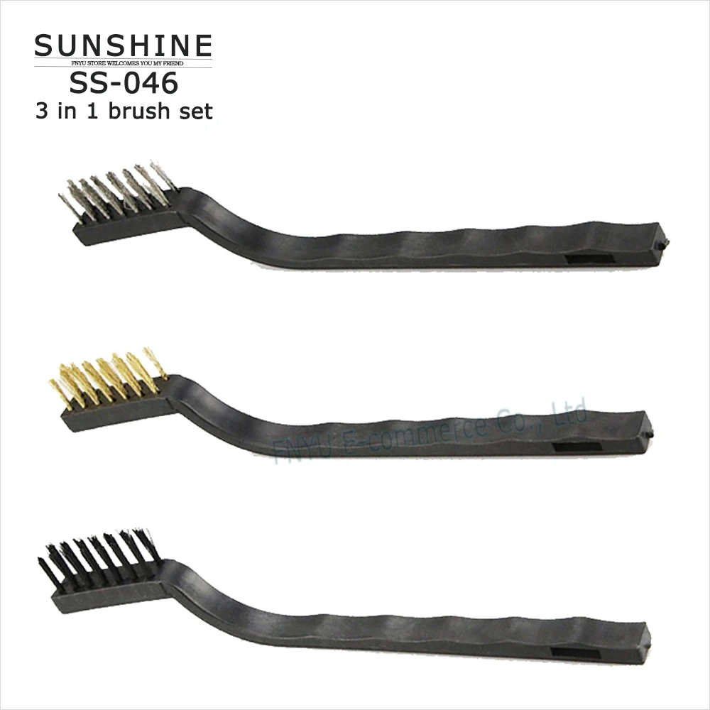 Cepillo Antiestático de acero dorado plateado SUNSHINE SS-046 3 en 1 IC, mantenimiento y limpieza de la placa base del teléfono móvil, cepillo de codo