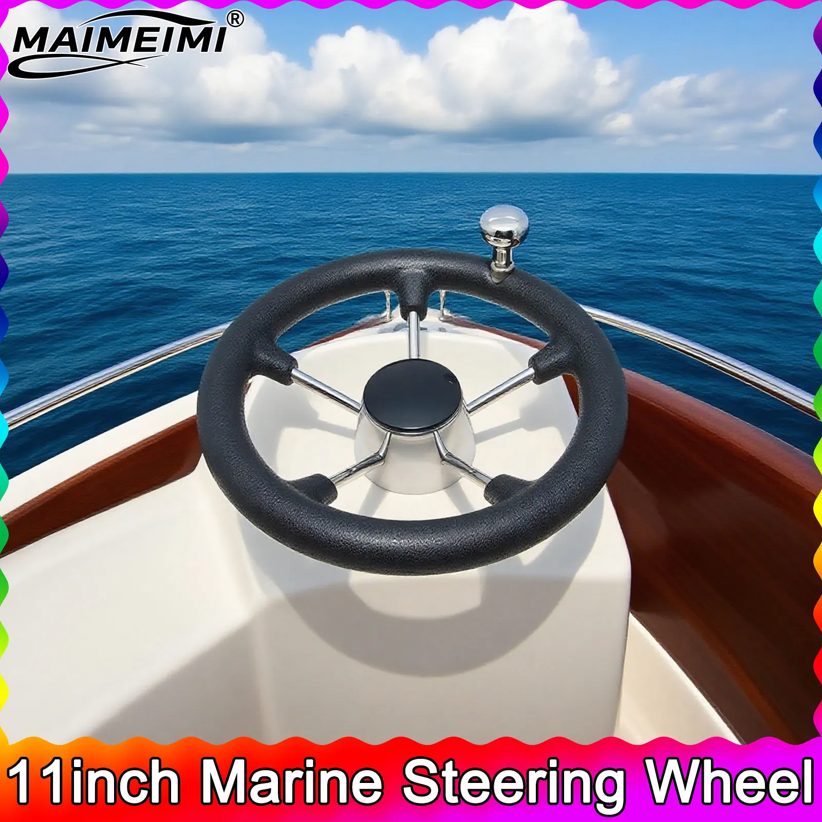 

1pc 11inch Boat Steering Wheel Black , 5 Spoke Stainless Steel with Turning Knob Foam Grip Smooth Control for Boat Yacht ﻿