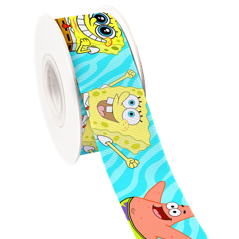 Cartoon Design SpongeBob Printed Grosgrain Ribbon for Cheer Bows DIY Girl Headwear Hair Bows 10yards Satin Ribbon