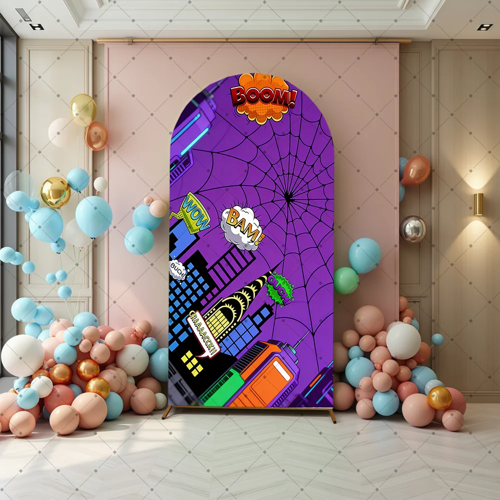 Red City Spider Web Arch Background Handsome Party Decoration Birthday Party Decoration Portrait Photo Background Cloth