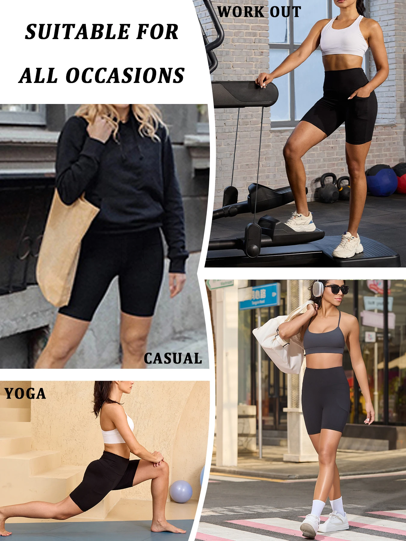 High Waisted Biker Shorts For Women With Pockets No See Through Workout Running Yoga Athletic Shorts Push Up Gym  Fitness image 4
