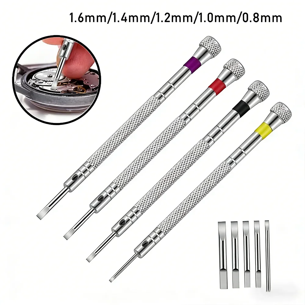 0.8-1.6mm Steel Screwdriver for Watch Repairing Portable Watch Tools Band Removal with Mini Link Pins Watchmaker Tools 5pcs/set