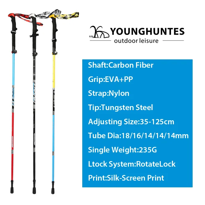 Hand Alpenstock Nordic Telescopic Hiking Tracking Stick 5 Section Aviation Carbon Fiber Folding Shock Absorbing Trekking Pole