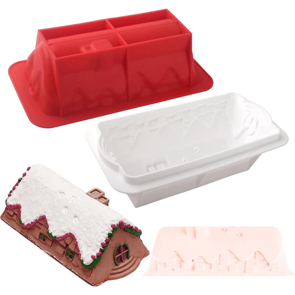 Molde de pastelería navideña con diseño de casa de nieve o Castillo, moldes de Chocolate, moldes de pastel de Mousse de silicona navideña, herramientas de cocina
