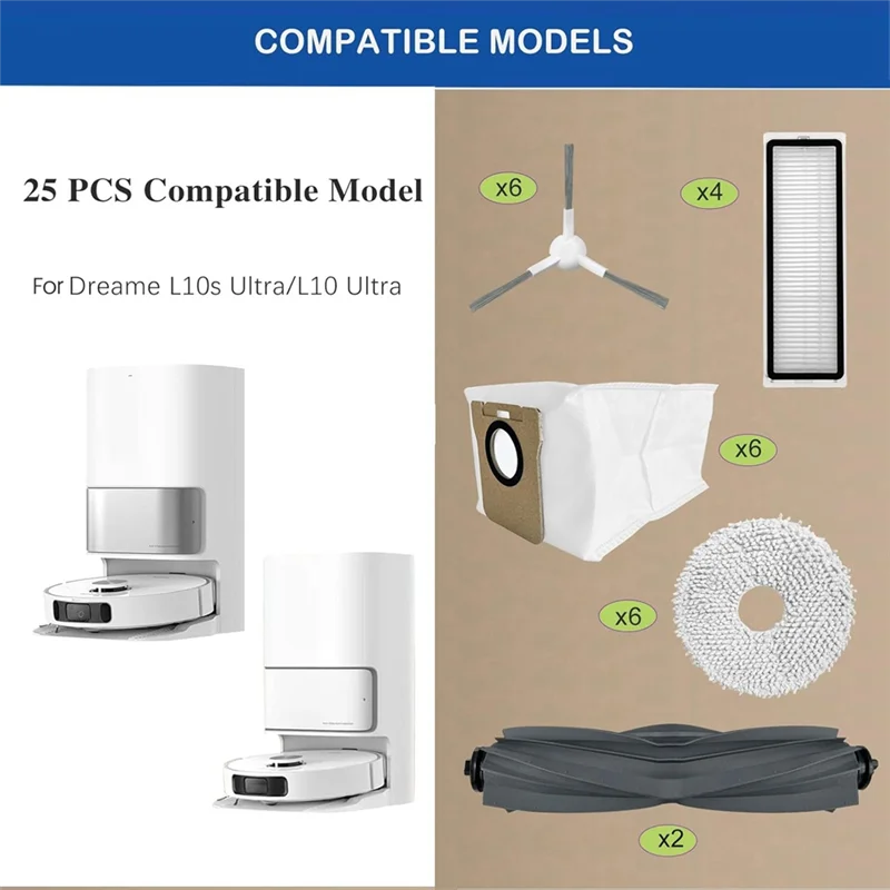 A05G-Suku Cadang Pengganti untuk Dreame L10s Ultra / L10 Ultra Robot Penyedot Debu Sikat Sisi Utama Filter HEPA Bagian Kantong Debu