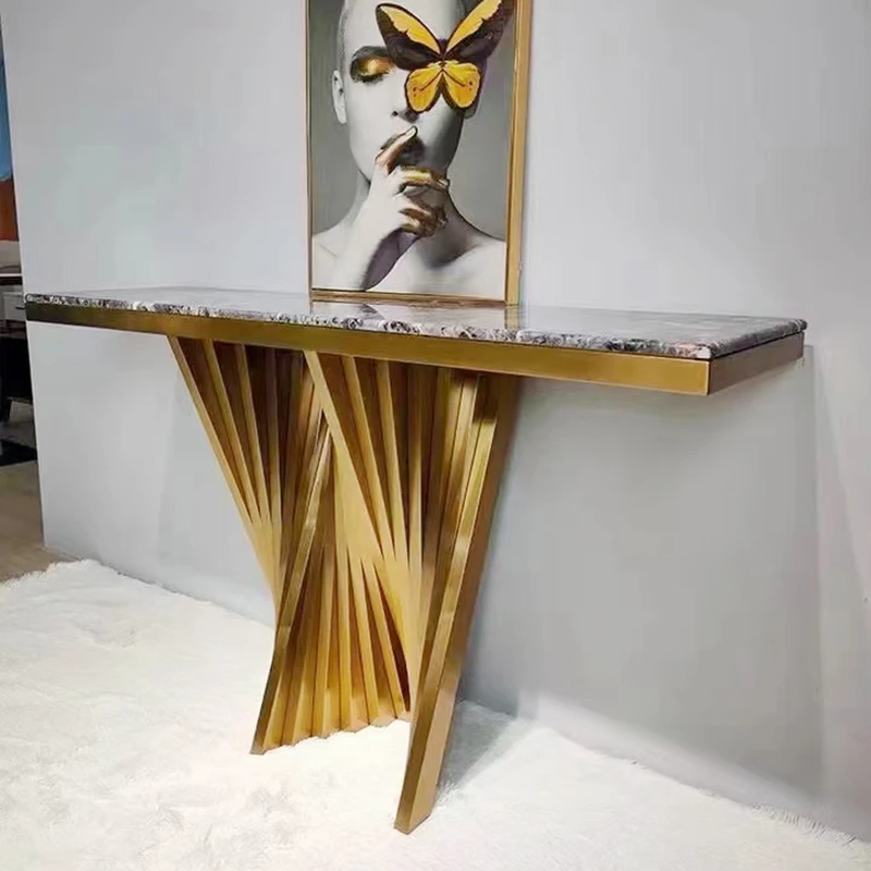 

Роскошный консольный столик с мраморной верхней частью, вилла, гостиная, вход, современный консольный столик, золотой консольный столик с основанием из нержавеющей стали