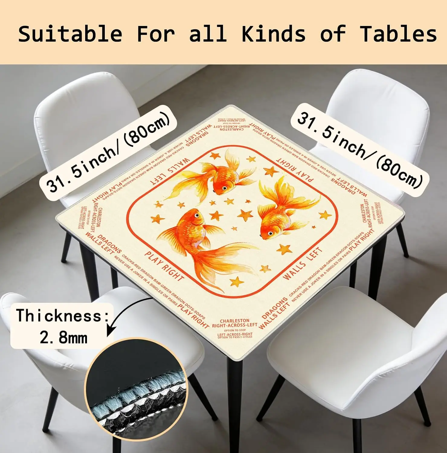 Neoprene 31.5 Inch Luxury 3mm Mahjong Mat Pale Yellow Beach Goldfish Star Non-slip Noise Reduction for Poker