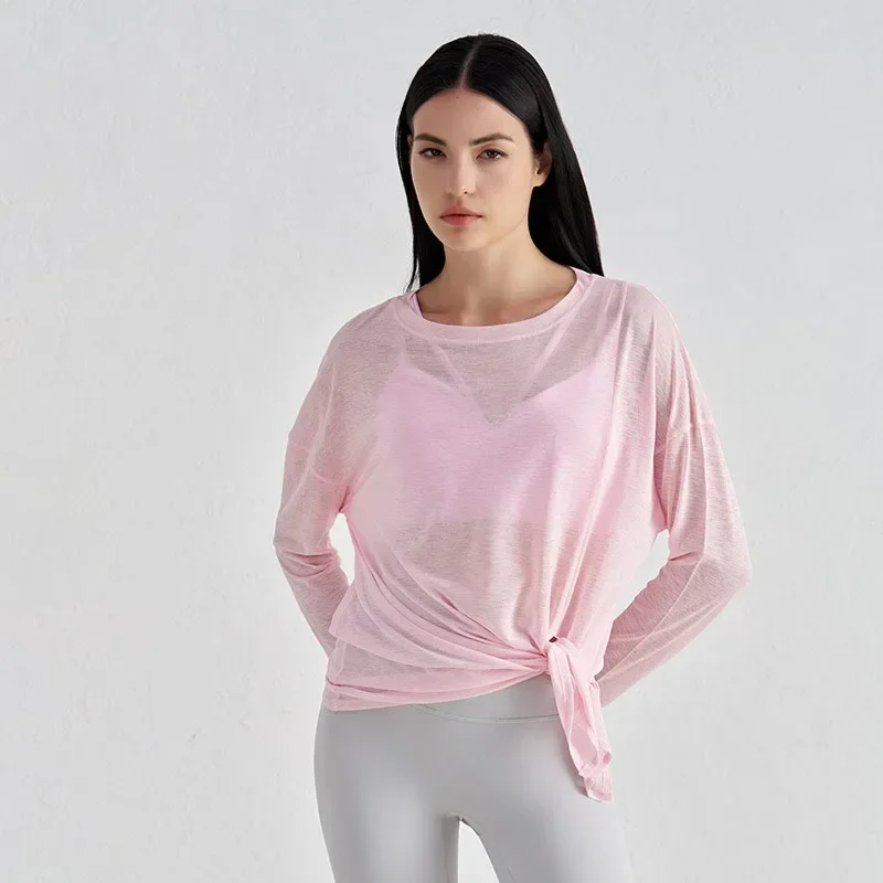 Damen Langarm-Sport-T-Shirt Sommer Atmungsaktiv Sexy Rückenfreies Fitness Schnelltrocknend Lauf-Training Yoga-Oberteil