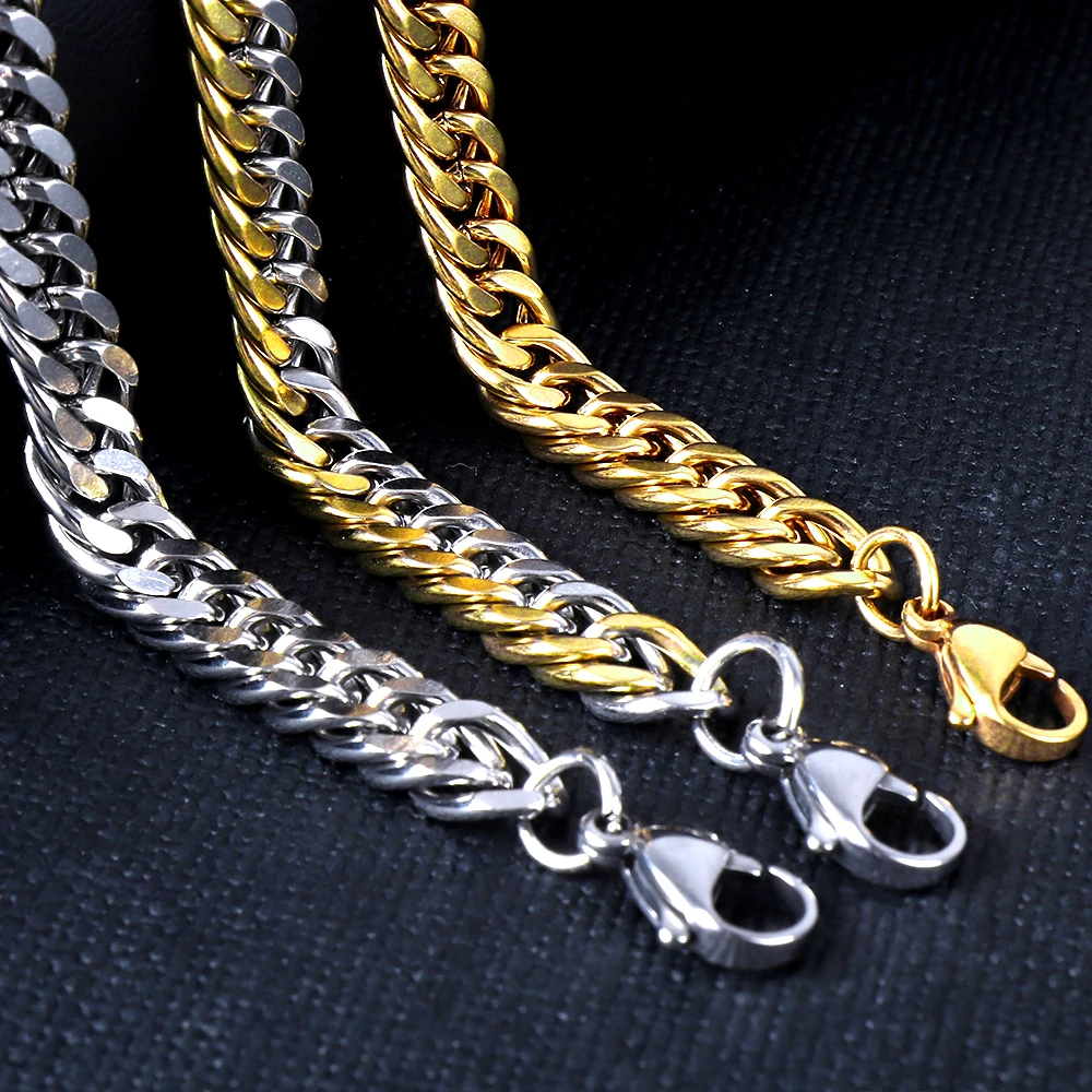 LUXUSTEEL 7 مللي متر الشرير الفولاذ المقاوم للصدأ الكوبي كبح ربط سلسلة للنساء الرجال الذهب اللون قلادة الهيب هوب ميامي الذكور المجوهرات بالجملة