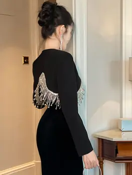 新款女士優雅奢華黑色正式短版西裝外套,時尚性感露臍大衣夾克,女士開襟外套 10 最佳銷售 短版西裝外套 - №3