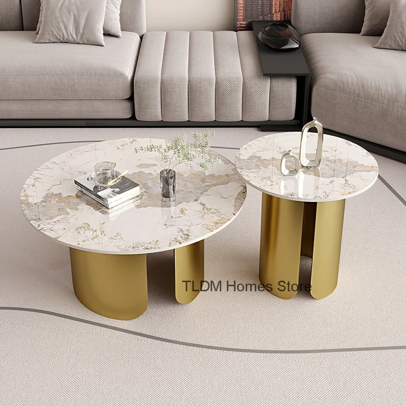 Luxury Italy Coffee Tables Living Room Marble Round Center Tray Sofa Side Tables Vanity Floor Decor Mesas Nordic Furnitures