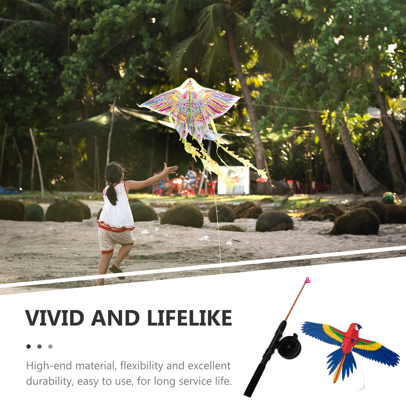 1 conjunto de pipa ao ar livre com vara de pesca flexível de longa duração em forma de animal vívido dispositivo de vôo portátil para crianças de 8 a 12 anos