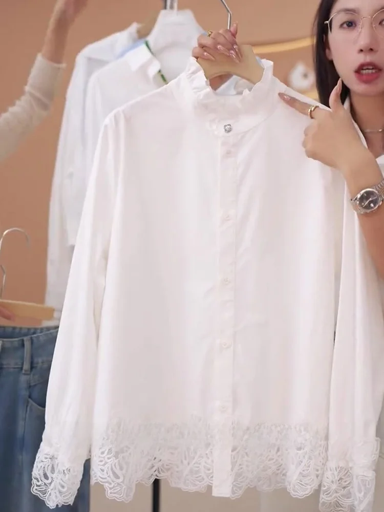 كشكش طوق زر واحد الدانتيل المرقعة طويلة Sve irt الكورية Sle تخفيف لون نقي الحرير أعلى الشعور الراقية #4