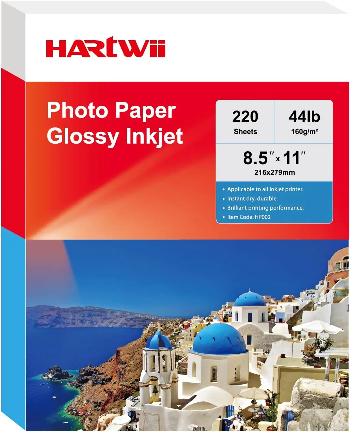 

220 листов глянцевой фотобумаги формата A4 (8,5x11 дюймов), 160 г/м², для струйных принтеров — идеально подходит для календарей, брошюр, флаеров