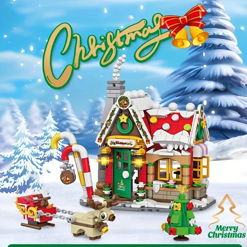 

773PCS Christmas Gingerbread House Building Blocks Set Santa And Reindeer Sleigh Decorative Collectible Holiday Gift