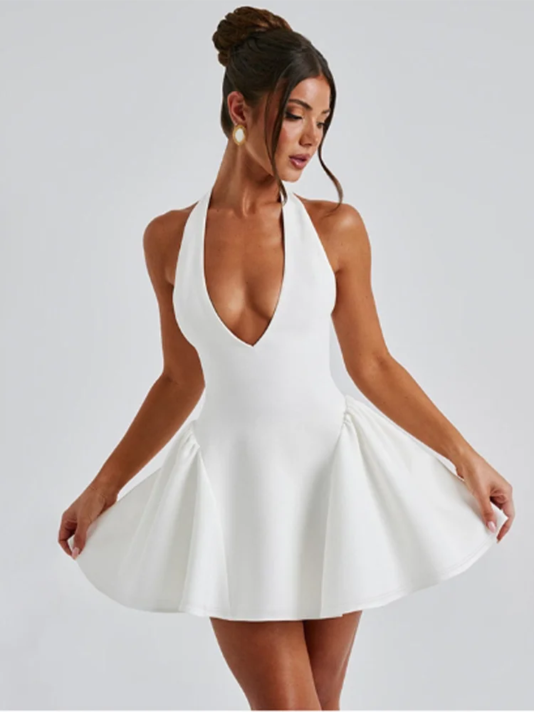 

Sexy Sleeveless V-neck Short Sleeved Solid Color Lace Up Women's Dress Dating Vacation Casual Versatile Women's Dresses