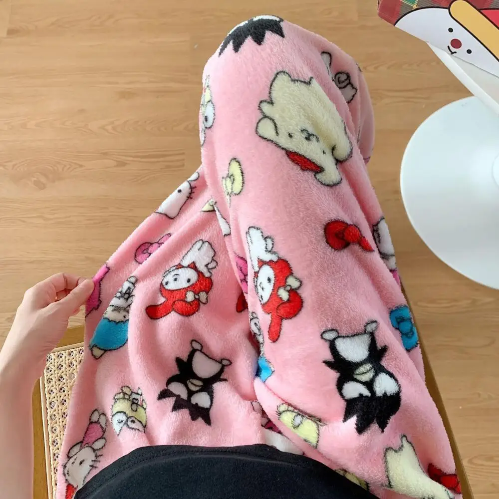 

Милые женские плюшевые пижамные штаны Kawaii Hello Kitty с рисунком аниме, женские зимние теплые студенческие спальные штаны, свободные повседневные домашние штаны