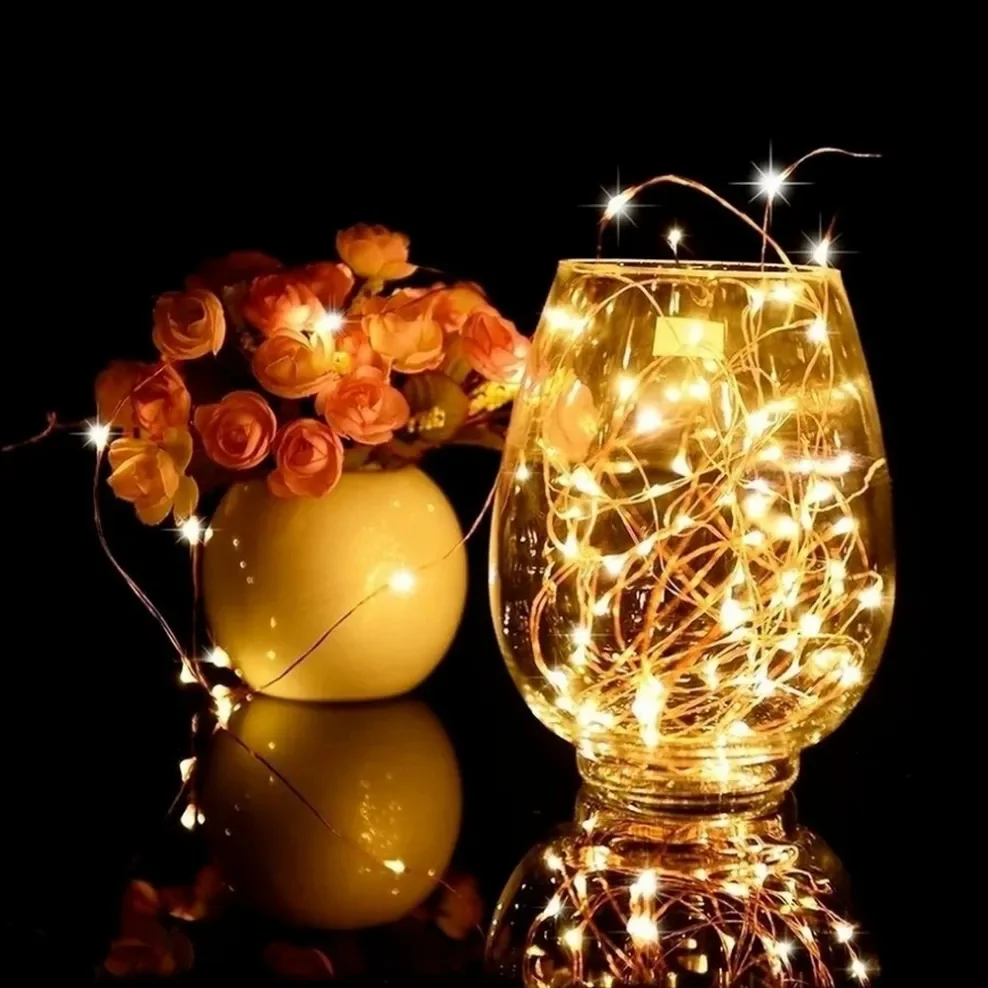 Guirnalda de luces LED con USB para decoración de fiestas, luces de hadas impermeables de alambre plateado de cobre para Navidad, boda, 10 piezas, 6 piezas