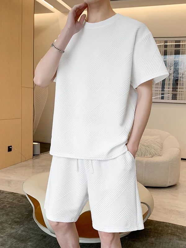 

Летний спортивный костюм для мужчин: модный комплект из двух предметов, повседневная одежда для молодежи, футболка и шорты из полиэфирного волокна.