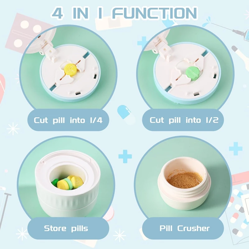 Pill Cutter,Pill Crusher,1/4 Splitter For Small & Tiny Pills,4 Functions Pill Cutter 1/2 For Carrying