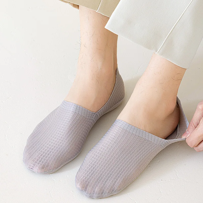 Solid Color Sock Slippers Hollow Out Mesh Breathable Summer Invisible No Show Socks Men Male Silicone Non-slip Low Cut Socks Sox - view 5