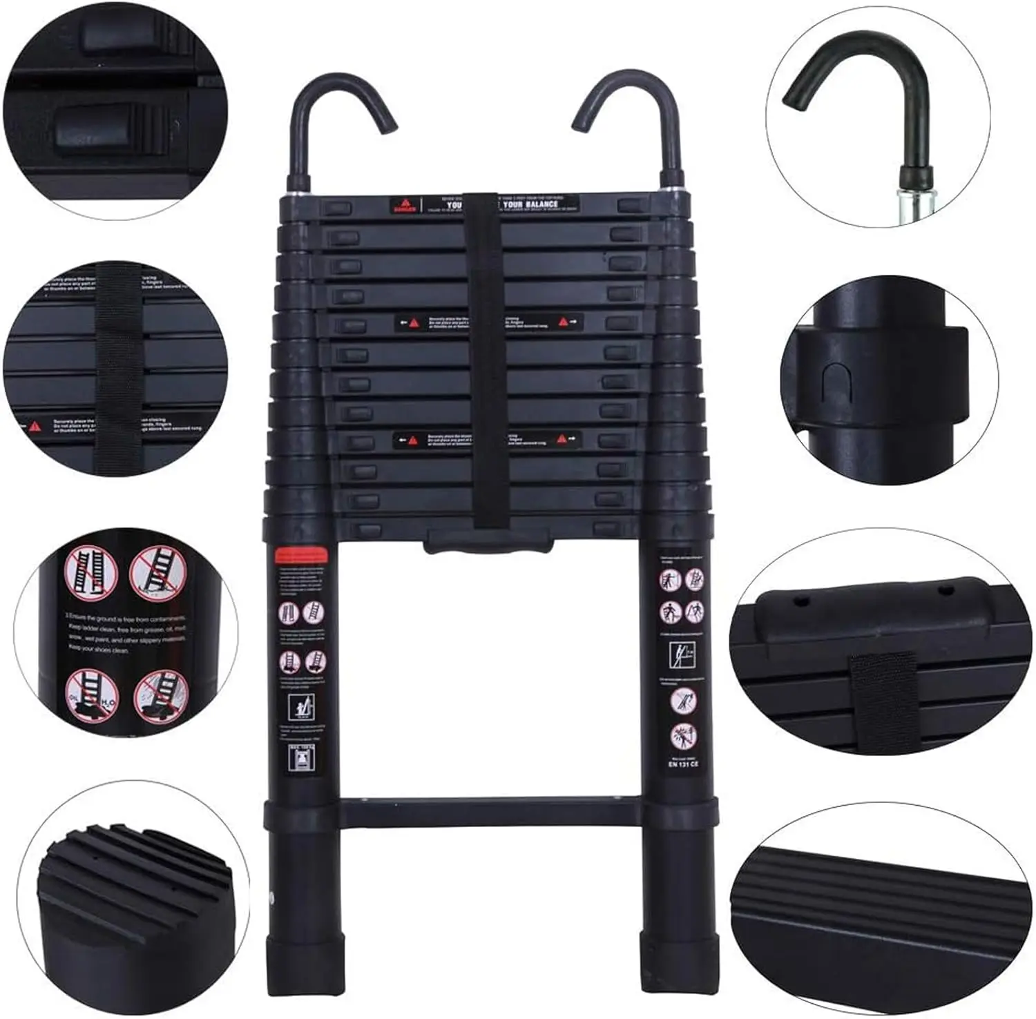 

Hot Deal Item 3.8m Telescopic Ladder+Detachable Hooks,Aluminium Extension Ladder-Anti-Slip Feet&Steps
