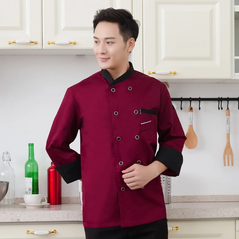 Jaqueta Chef Homens Camisa de Manga Longa Avental Chapéu Padaria Cozinheiro Casaco Unisex Cozinha Pastelaria Roupas Restaurante Garçom Uniforme Imprimir Logo