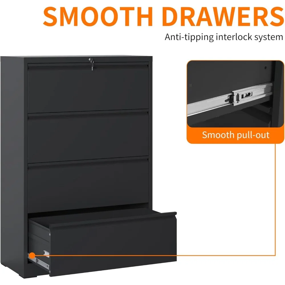 Drawer,Metal Office Storage Filing Cabinet with Lock,Black Lateral Filing Cabinet for Home Office,Horizontal Locking