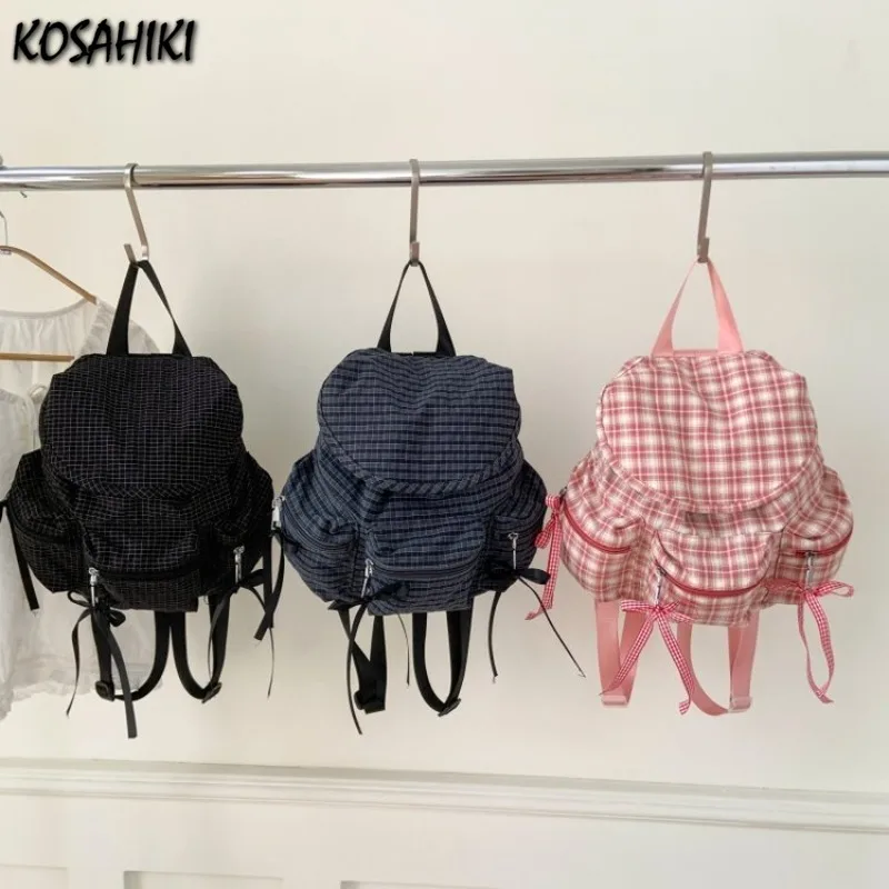

Contrast Color Plaid Vintage Girls Backpack Korean Ins Sweet Kawaii Mini Backpacks Women Chic Y2k Aesthetic Preppy Schoolbags